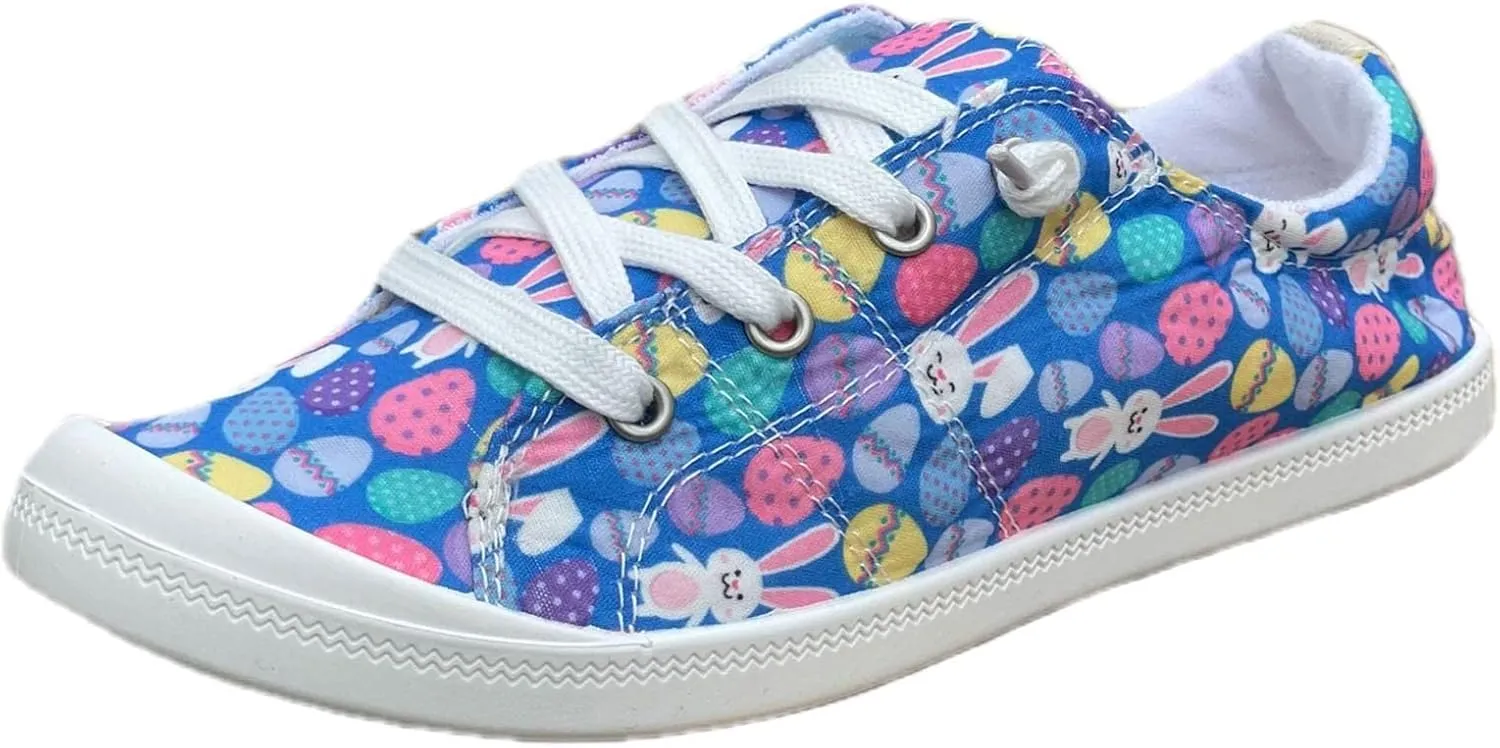 Women Fashion Casual Sneakers Canvas Lace-Up Loafers Lightweight Ladies Shoes Flat Soft Soled Comfortable Shoes Cute Slip on Wide Feet Toe Box Breathable Arch printed lace couples B84-Green