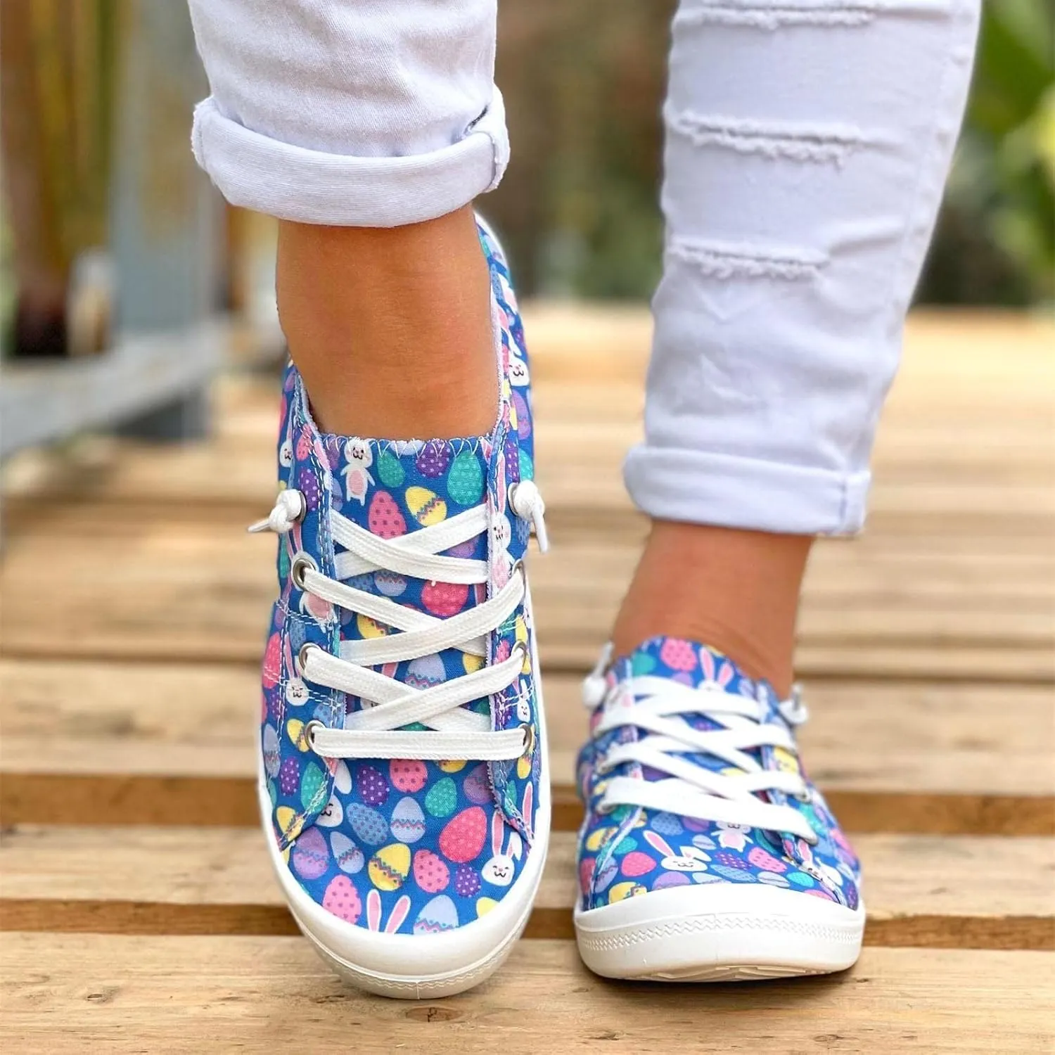 Women Fashion Casual Sneakers Canvas Lace-Up Loafers Lightweight Ladies Shoes Flat Soft Soled Comfortable Shoes Cute Slip on Wide Feet Toe Box Breathable Arch printed lace couples B84-Green