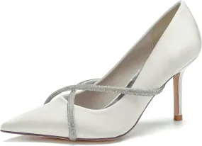 Women's Classic Closed Pointed Toe Stiletto High Heels Pumps Shoes for Party Evening Wedding,Ivory,7