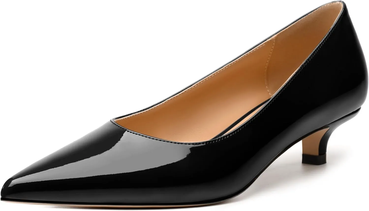 Women's Pumps, Pointed Toe Kitten Heels, Fashion Solid Patent High Heels for Women 1.3 Inch