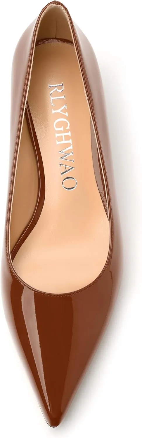 Women's Pumps, Pointed Toe Kitten Heels, Fashion Solid Patent High Heels for Women 1.3 Inch