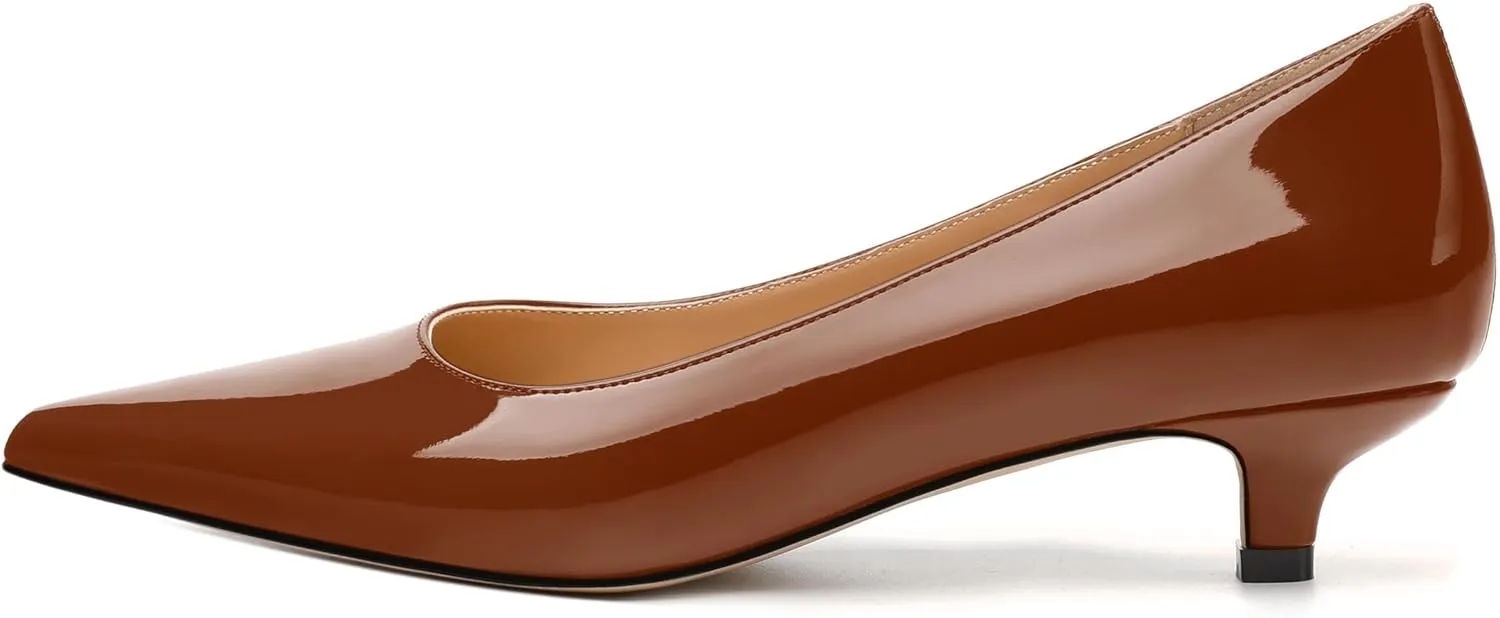 Women's Pumps, Pointed Toe Kitten Heels, Fashion Solid Patent High Heels for Women 1.3 Inch