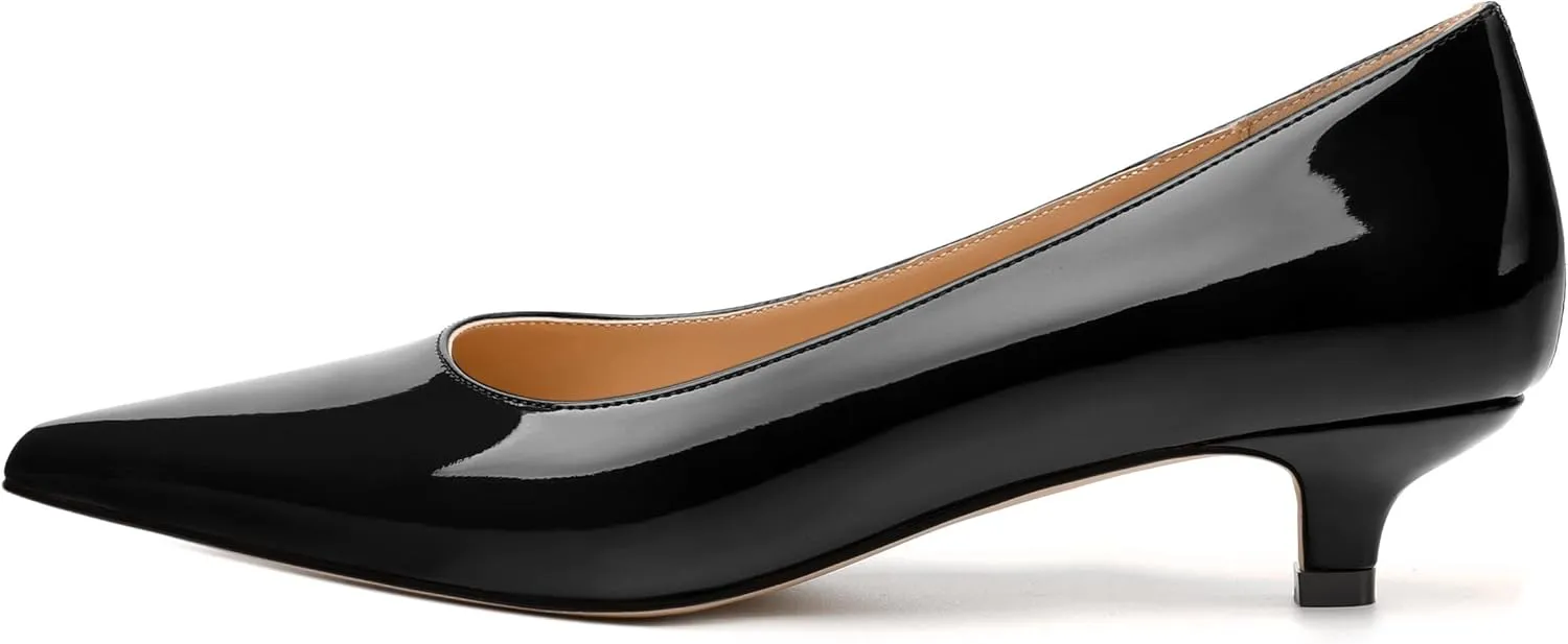 Women's Pumps, Pointed Toe Kitten Heels, Fashion Solid Patent High Heels for Women 1.3 Inch