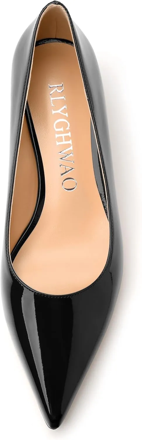 Women's Pumps, Pointed Toe Kitten Heels, Fashion Solid Patent High Heels for Women 1.3 Inch