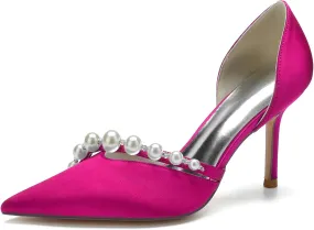 Women's Stiletto High Heel Pumps Classic Party Wedding Pointy Toe Shoes with Pearl
