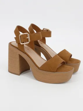Women's Suede Block Heel Sandals,Brown