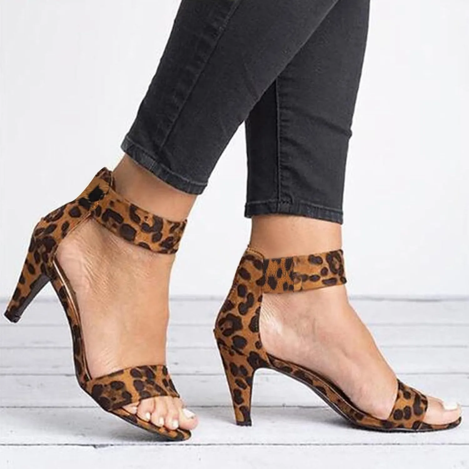 Yanzhenglip Sandals Women, Women'S Leopard Sandals High Heels, Fashion Pointy Sandals Stiletto Comfortable Mid-Heel Dress Sandals Classic Open-Toe Sandals