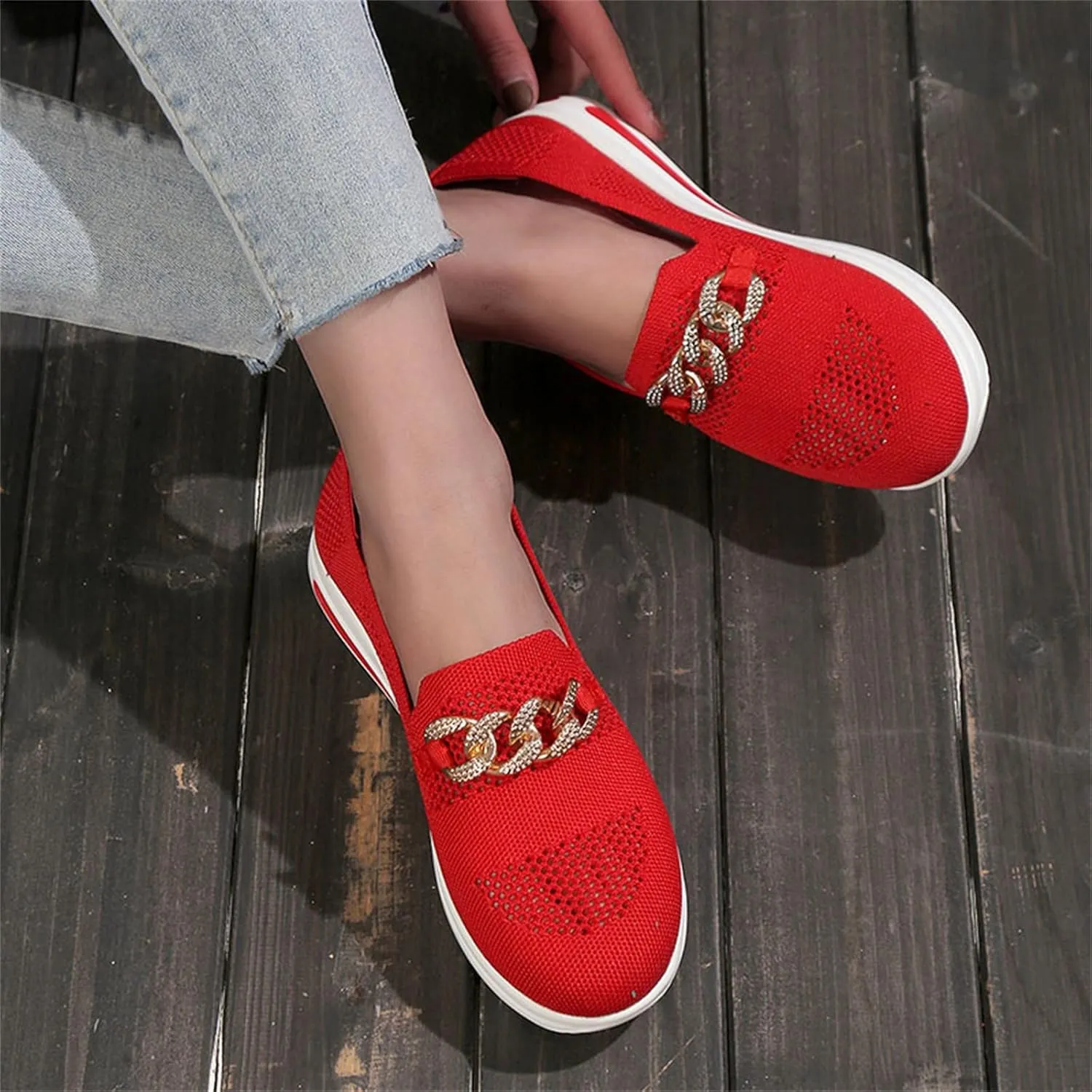 ZSpzx Loafers for Women Air Cushioned Mesh Flat Breathable Comfort Walking Sneakers Low Top Slip on Arch Support Casual Boat Shoes Elastic Athletic Shoe for Jogging Running Daily Wear