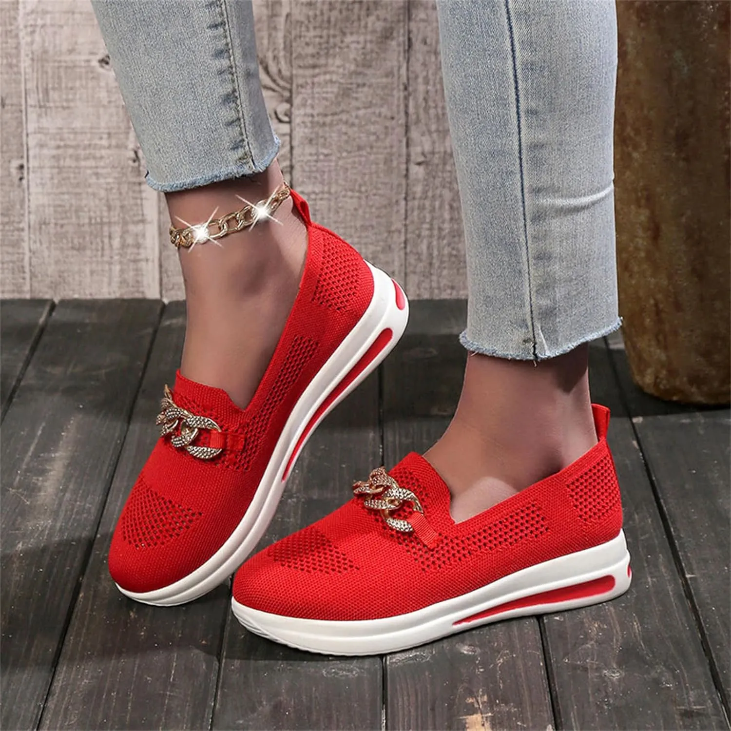 ZSpzx Loafers for Women Air Cushioned Mesh Flat Breathable Comfort Walking Sneakers Low Top Slip on Arch Support Casual Boat Shoes Elastic Athletic Shoe for Jogging Running Daily Wear